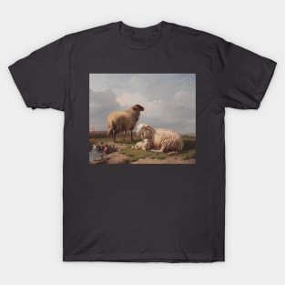 Sheep Lamb and Ducks by a Pond by Eugène Joseph Verboeckhoven T-Shirt